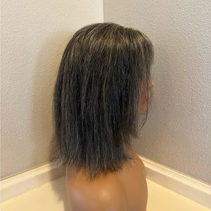 Human hair dark gray pepper salt lace front wig